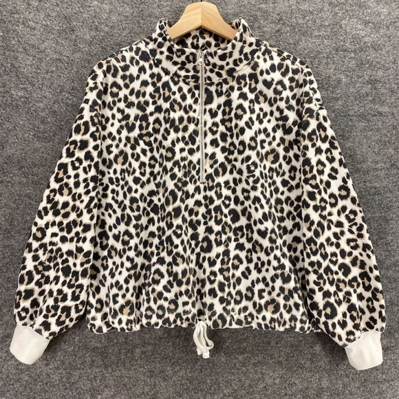 OLD NAVY French Terry Cinched-Hem 1/2-Zip Sưeatshirt leopard print women’s XL - Picture 3 of 10